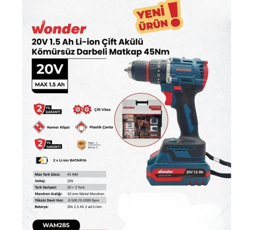 WAM28S Akülü Köürsüz Şarjlı Matkap