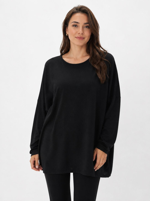 Siyah Oversize Basic Basic Bluz Uzun