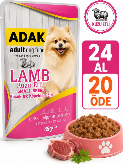 Kuzu Etli Küçük Irk Yetişkin Köpek Yaş Maması Pouch 85 gr x 24 Adet