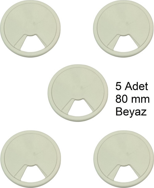 Masa Üstü Kablo Kanalı Deliği Kapağı Beyaz Masa Kapağı 8 cm (5 Adet)