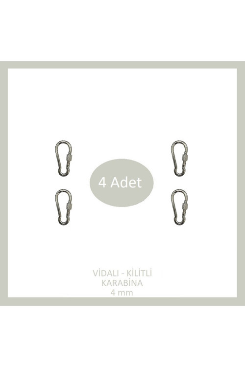 Galvanizli Vidalı (Kilitli) Karabina, 4 mm, Askı, Çengel, Kanca, Anahtarlık (4 Adet)