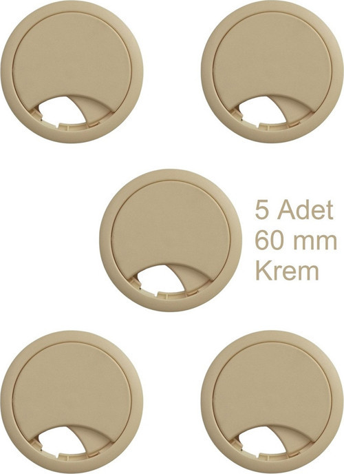 Masa Üstü Kablo Kanalı Deliği Kapağı Krem Masa Kapağı 6 cm (5 Adet)