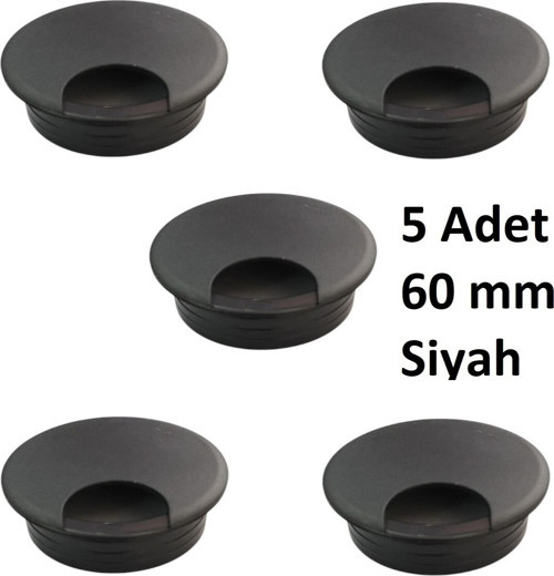 Masa Üstü Kablo Kanalı Deliği Kapağı Siyah Masa Kapağı 6 cm (5 Adet)