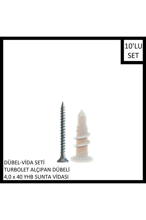 Dübel-Vida Seti, Turbolet Alçıpan Dübeli, 4,0x40 YHB Sunta Vidası, 10 Adet
