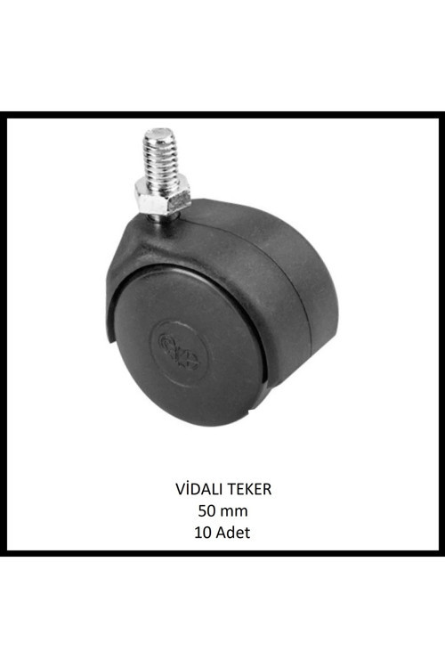 3/8 Ofis Koltuk Dolap Etejer 360 Derece Döner, Vidalı Mobilya Tekerleği 50 Mm 10 Adet