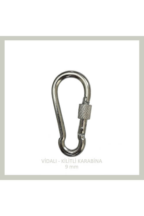 Galvanizli Vidalı (Kilitli) Karabina, 9 mm, Askı, Çengel, Kanca, Anahtarlık