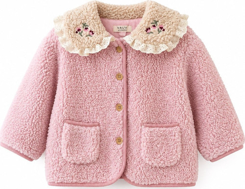 Kız Bebek Yaka Detaylı Peluş Mont Pembe