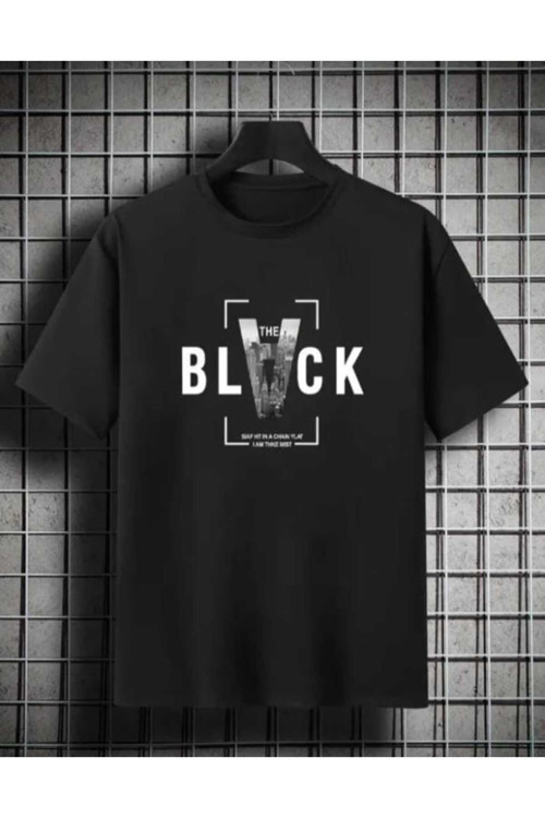 Malkoçbey Black Baskılı Oversize Unisex Basic O Yaka T-Şhirt