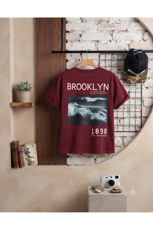 Kadın/Erkek Uniseks Broklıyn Baskılı Bisiklet Yaka Oversize Prnye Tişört