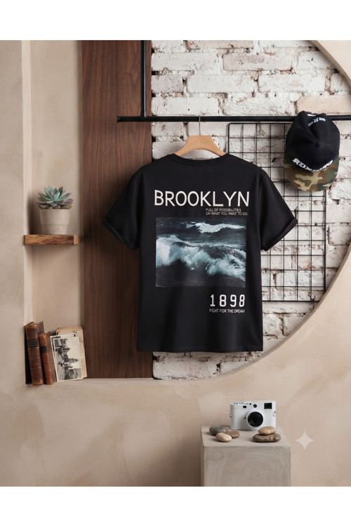 Kadın/Erkek Uniseks Broklıyn Baskılı Bisiklet Yaka Oversize Prnye Tişört