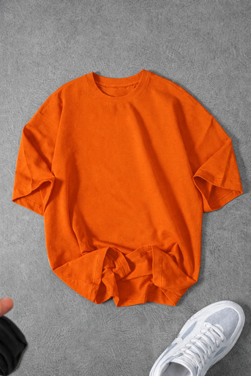 Unisex Kadın/Erkek Düz Baskısız Yazlık Oversize Bisiklet Yaka Penye T-Shirt