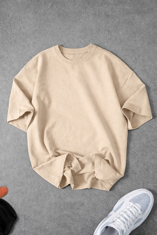 Unisex Kadın/Erkek Düz Baskısız Yazlık Oversize Bisiklet Yaka Penye T-Shirt
