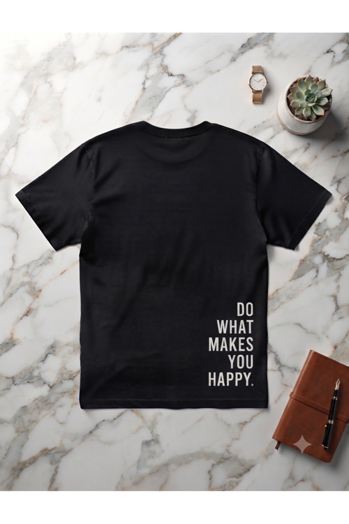 Erkek/Kadın Unisex Do What Makes You Hapy Baskılı Bisiklet Yaka Oversize Penye Tişört