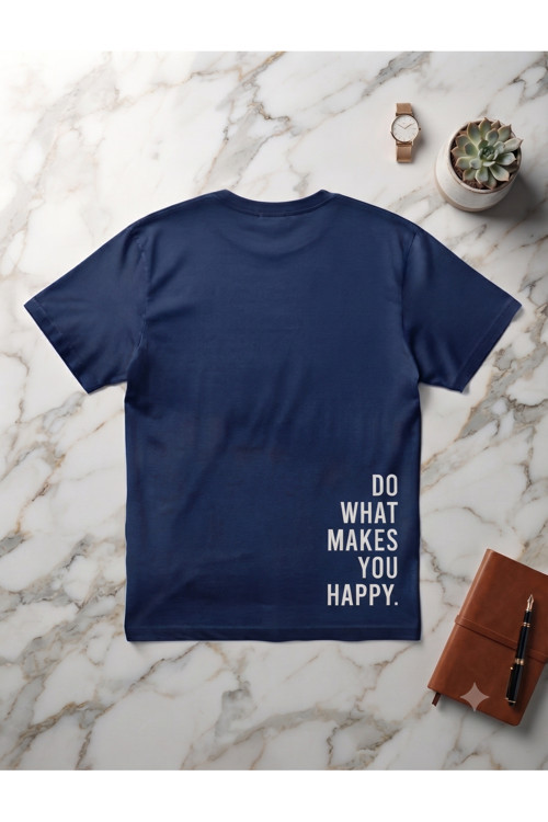 Erkek/Kadın Unisex Do What Makes You Hapy Baskılı Bisiklet Yaka Oversize Penye Tişört