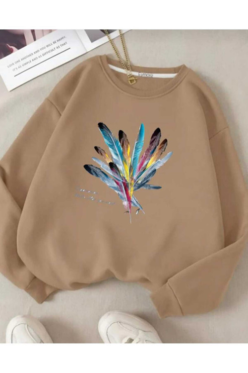 Renkli Tüy Baskılı Oversize Unisex Basic Sweatşhirt