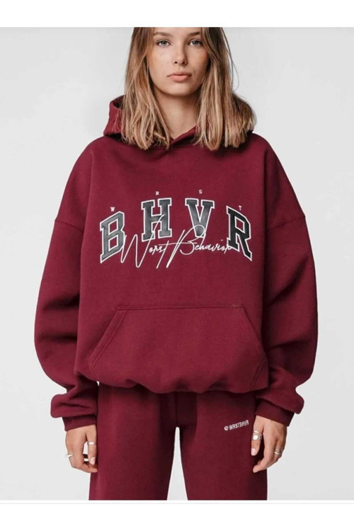 Malkoçbey Bordo Kapüşonlu Oversize Unisex Swetşhirt