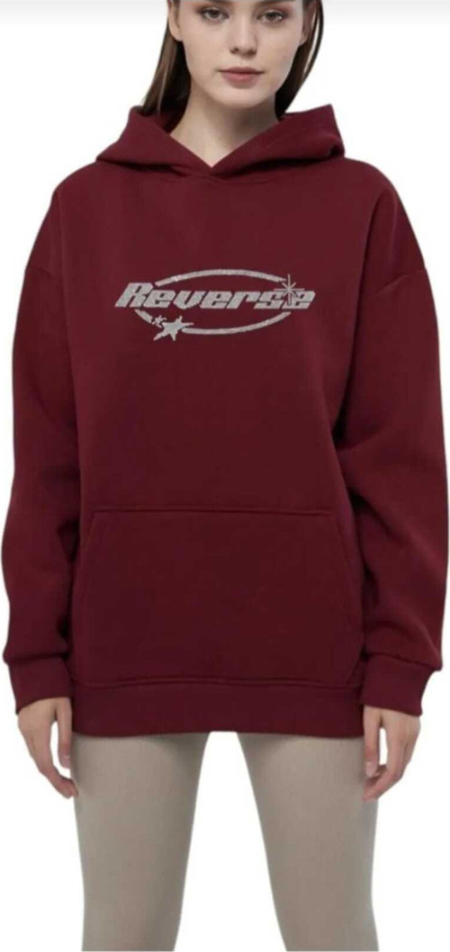 Malkoçbey Bordo Kapüşonlu Oversize Unisex Swetşhirt