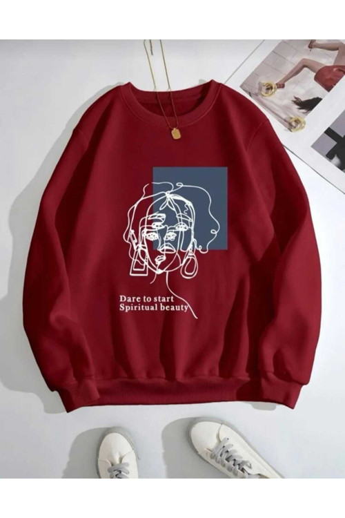 Malkoçbey Bordo Oyaka Oversize Unisex Swetşhirt