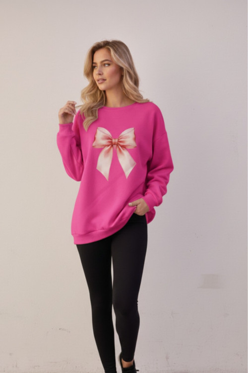 Bisiklet Yaka Kadın Fiyonk Figürlü Kadın Oversize Sweatshrt