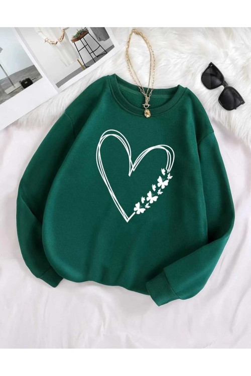 Malkoçbey Oyaka Baskılı Kalp Baskılı Sweatşhirt
