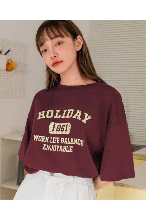 Holiday Baskılı Oversize Unisex Basic Tişört Rahat Günlük