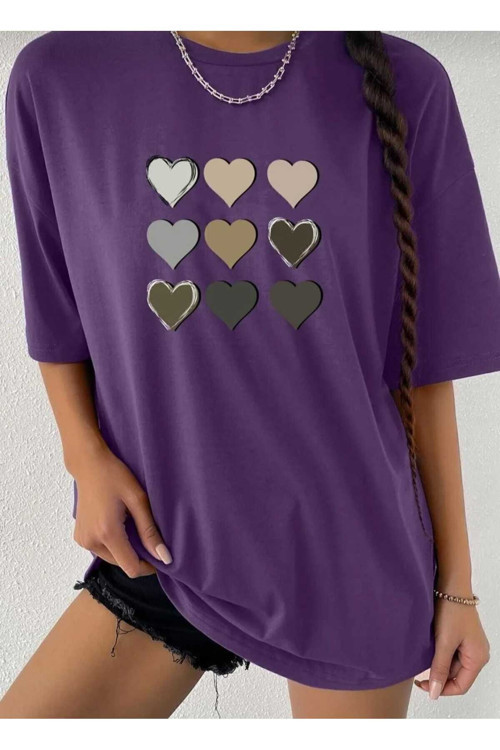 Malkoçbey Kalp Baskılı Oversize Unisex Basic T-Şhirt