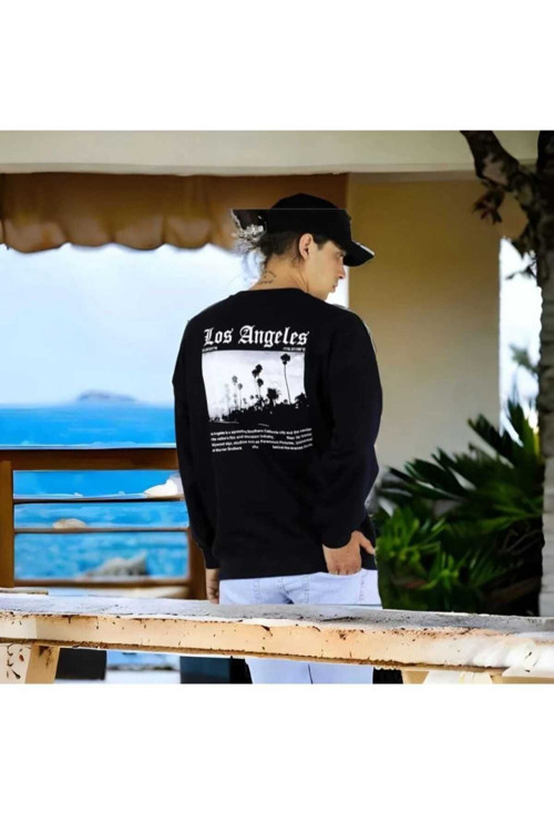 Malkoçbey Los Angeles Sırt Baskılı O Yaka Oversize Unisex Swetşhirt