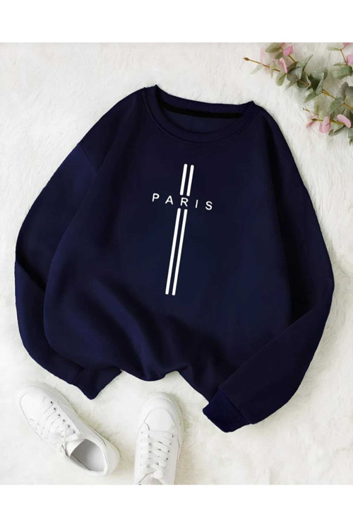 Malkoçbey Paris Dikey Baskılı Oversize Unisex Swaetşhirt