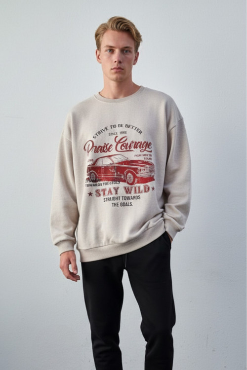 Baskılı Reknli Unisex Bisiklet Yaka Sweatşhirt