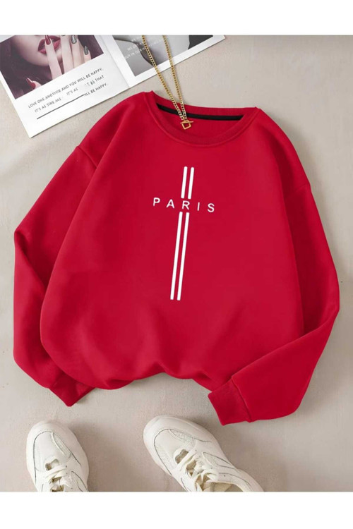 Malkoçbey Paris Dikey Baskılı Oversize Unisex Swaetşhirt