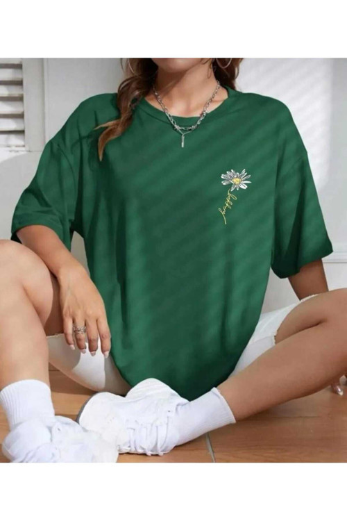 Yeni Sezon Papatya Baskılı Oversize Basic Tişört