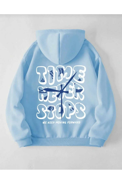 Tıme Baskılı Oversize Unisex Kapüşonlu Swetşhirt
