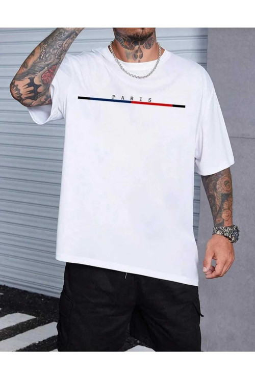 Rahat Kalıp Paris Baskılı Unisex Basic Tişört