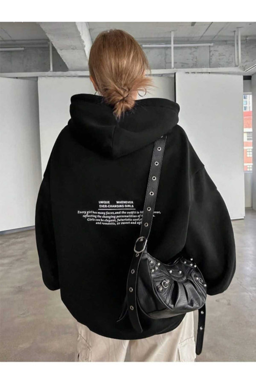 Baskılı Kapüşonlu Unisex Oversize Sweatşhirt