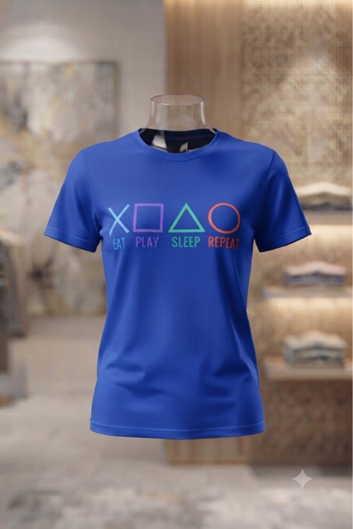 Erkek/Kadın Unisex Play Game Baskılı Oversize Bisiklet Yaka Penye Tişört
