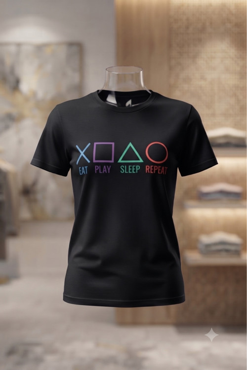 Erkek/Kadın Unisex Play Game Baskılı Oversize Bisiklet Yaka Penye Tişört
