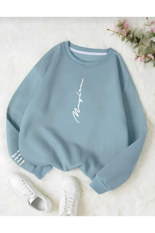 Malkoçbey Never Baskılı Oversize Unisex Bisiklet Yaka Sweatşhirt
