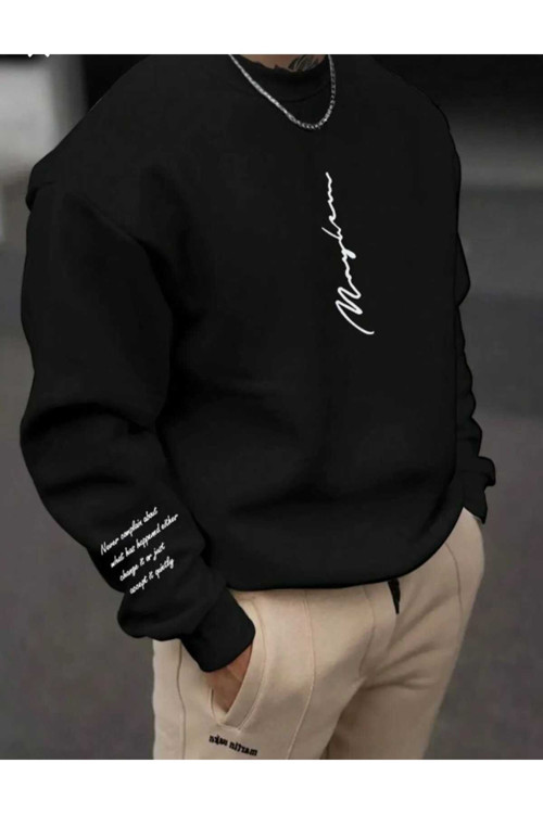 Malkoçbey Never Baskılı Oversize Unisex Bisiklet Yaka Sweatşhirt