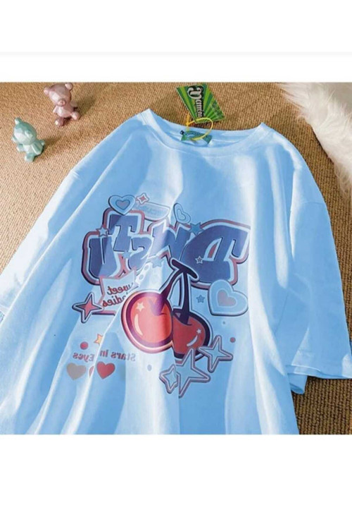 Malkoçbey Vişne Baskılı Oversize Unisex Basic T-Şhirt
