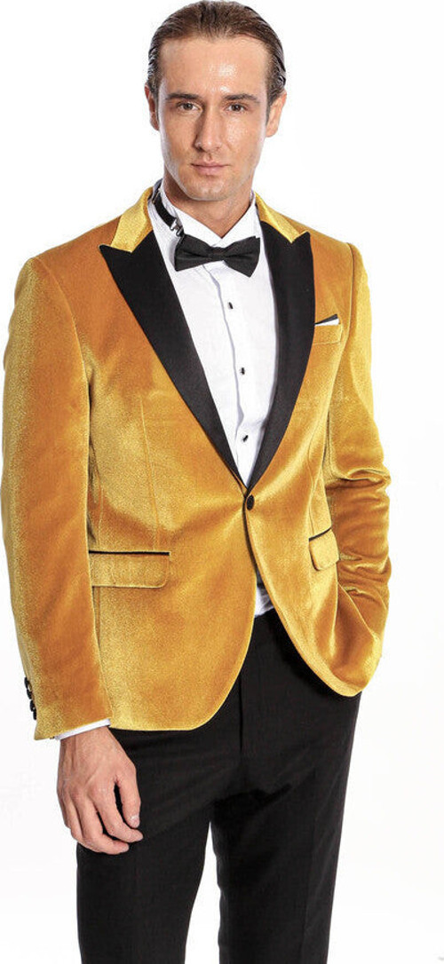 Kadife Slim Fit Sarı Erkek Smokin Ceket