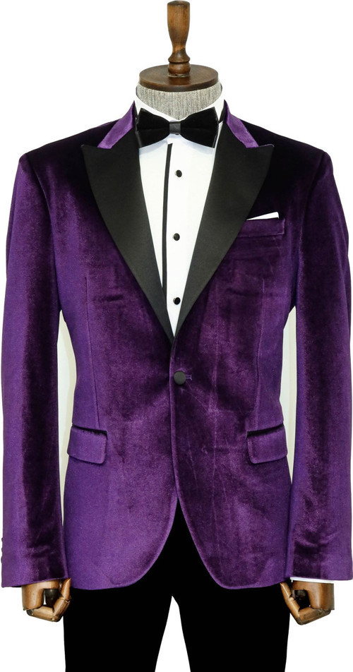 Kadife Slim Fit Tek Düğmeli Mor Erkek Balo Ceket