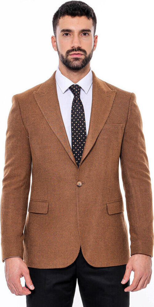 Slim Fit Desenli Taba Erkek Ceket