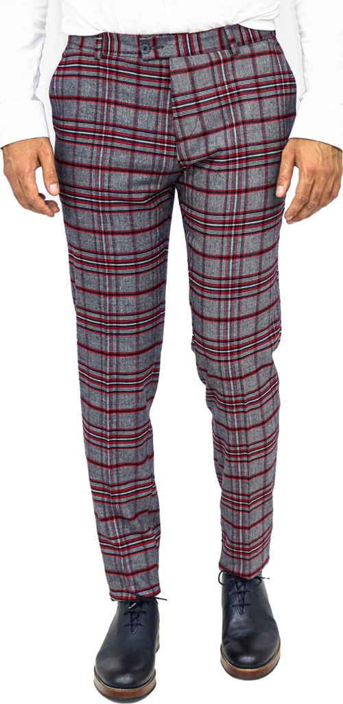 Ekose Desenli Slim Fit Koyu Mavi Erkek Pantolon