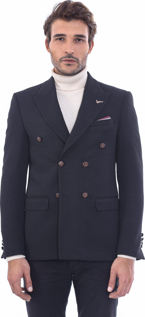 Kruvaze Slim Fit Erkek Siyah Ceket