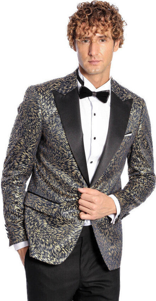 Tüy Desenli Slim Fit Lacivert Erkek Smokin Ceket