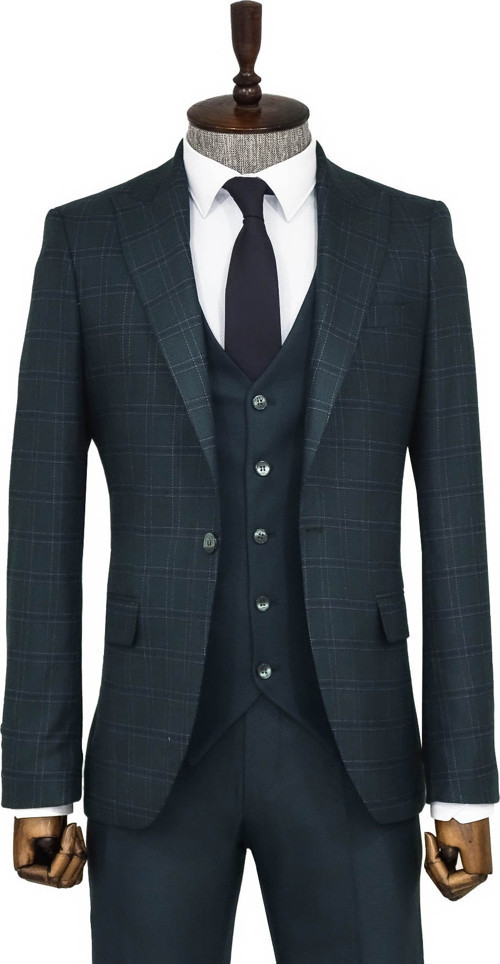 Ekose Ceketli Slim Fit Yeşil Erkek Takım Elbise