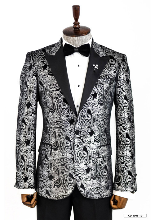 Gold Patterned Over Grey Men Prom Blazer - Wessi