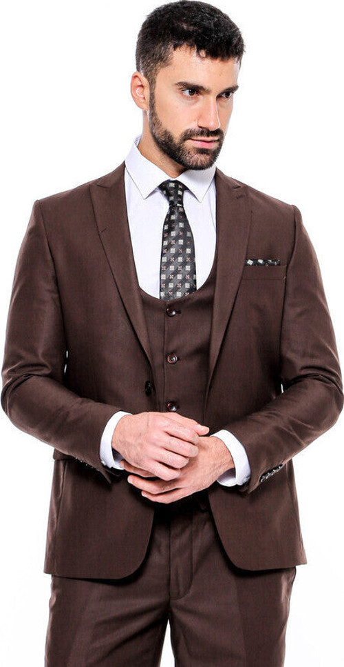 Desensiz Slim Fit Kahverengi Erkek Takım Elbise