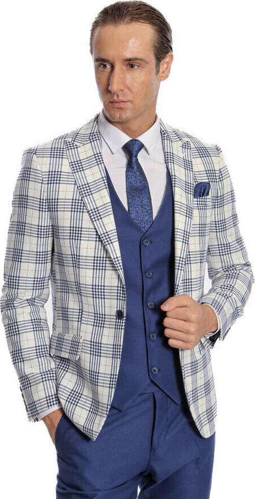 Ekose Ceketli Slim Fit Lacivert Erkek Takım Elbise