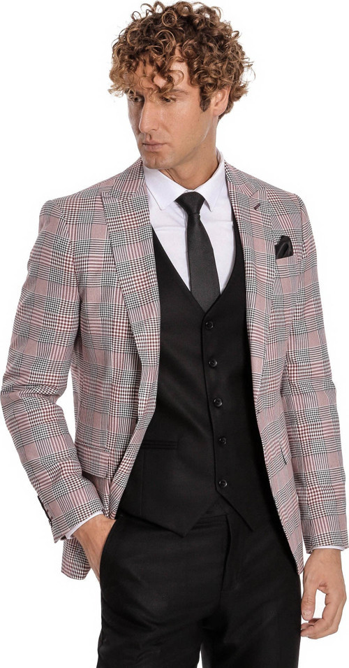 Bordo Ekose Ceketli Slim Fit Siyah Erkek Takım Elbise